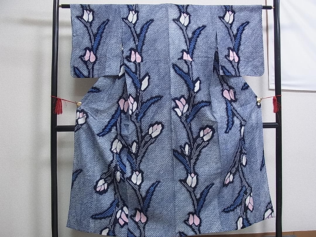 eふれんず◆有松鳴海絞り　夏物　浴衣　枝花文　綿◆am1136