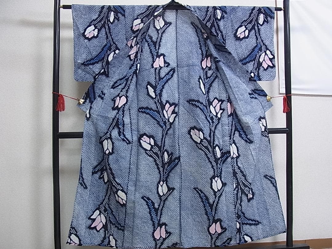 eふれんず◆有松鳴海絞り　夏物　浴衣　枝花文　綿◆am1136