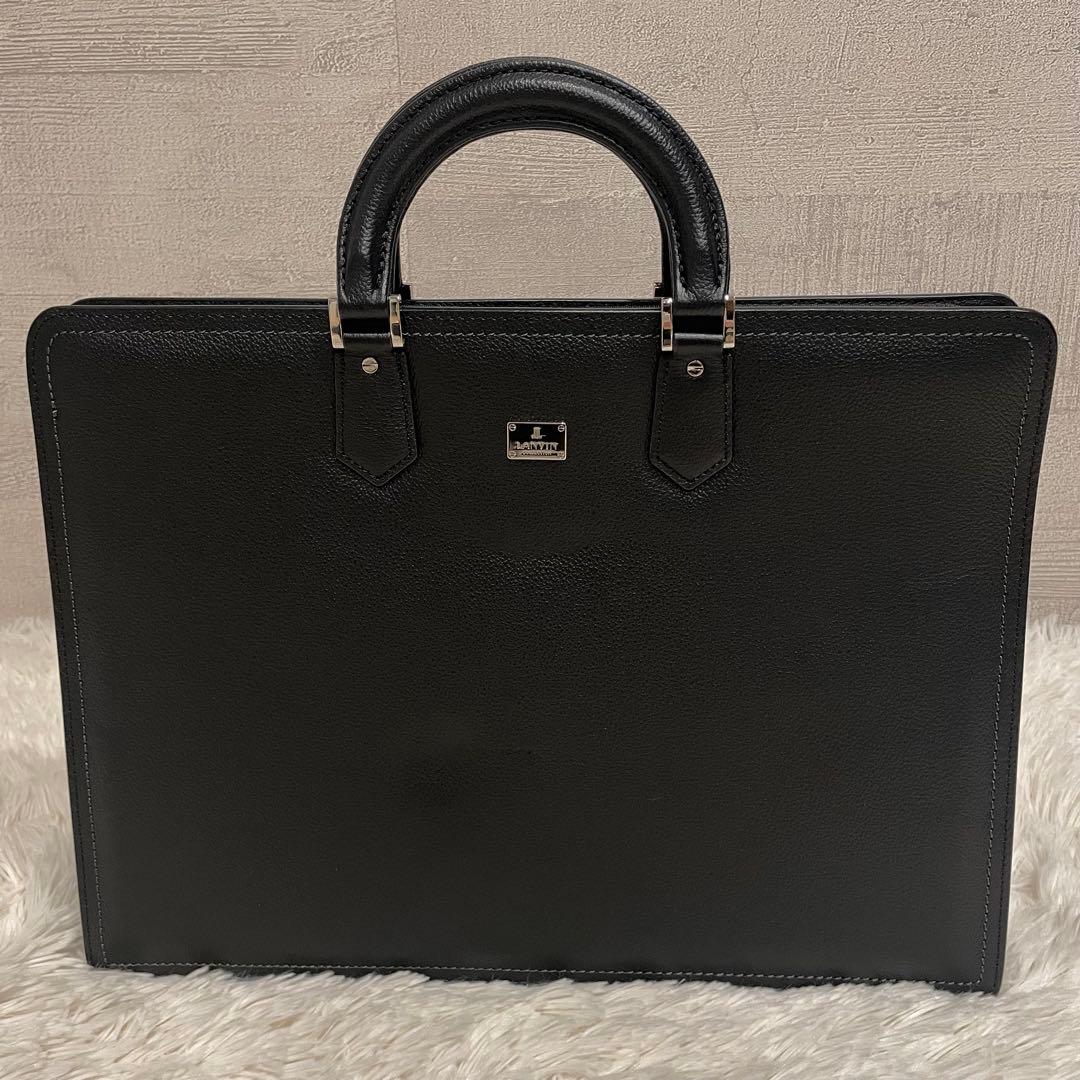 最高級 ランバン 自立型 ブリーフケース ビジネスバッグ A4 レザー メンズ