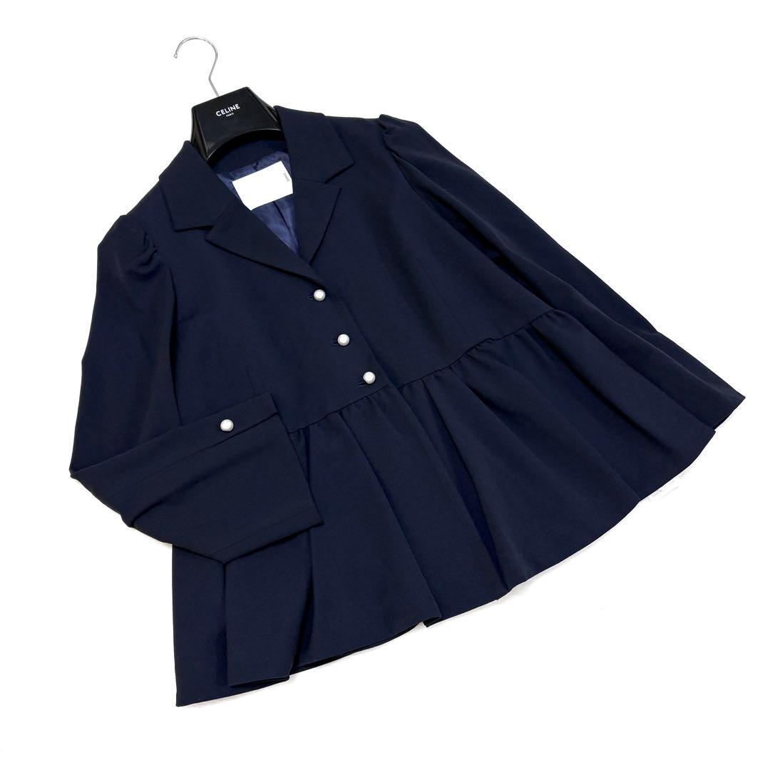 【sono】モイスティレディ ジャケット ペプラム パール フォーマル ネイビー