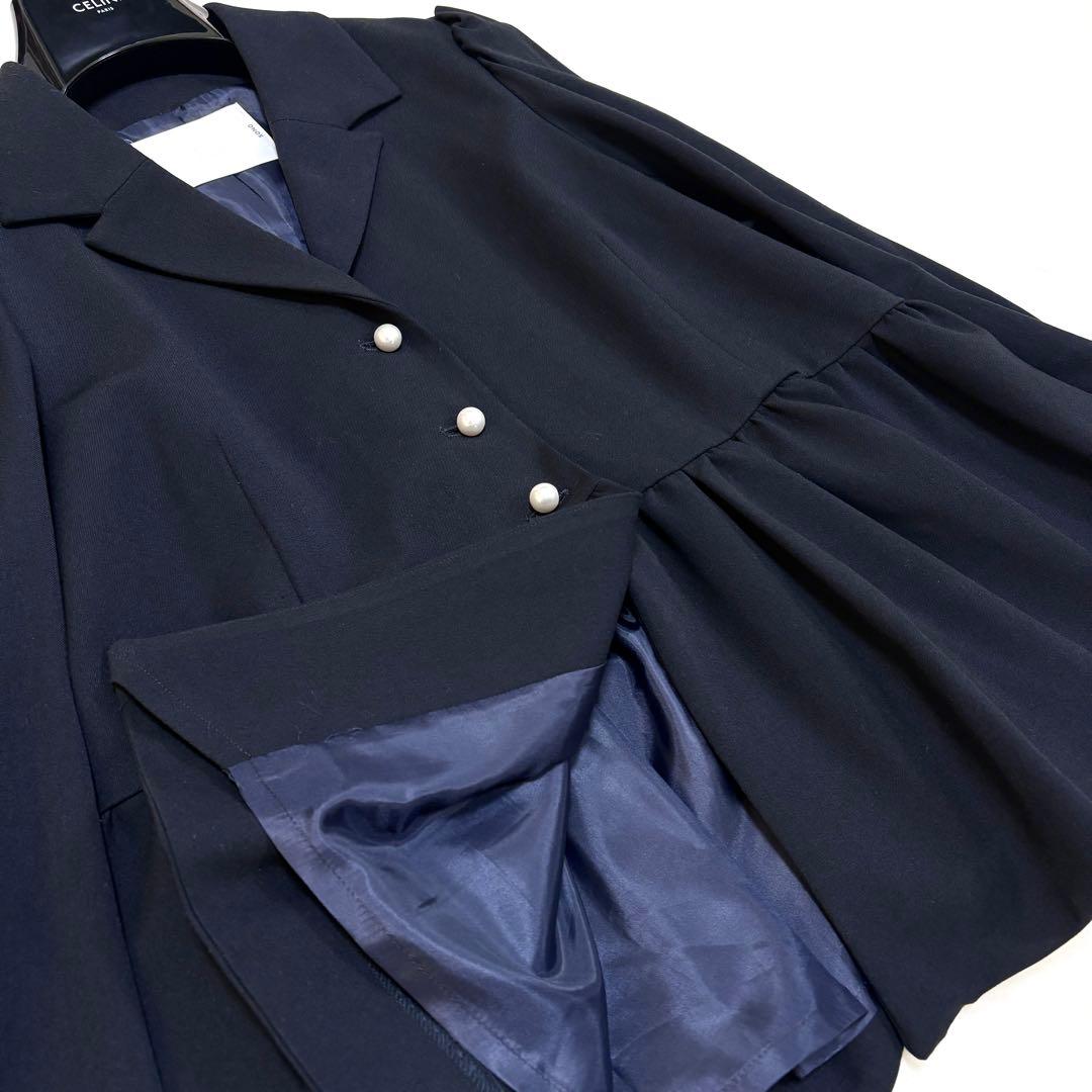 【sono】モイスティレディ ジャケット ペプラム パール フォーマル ネイビー