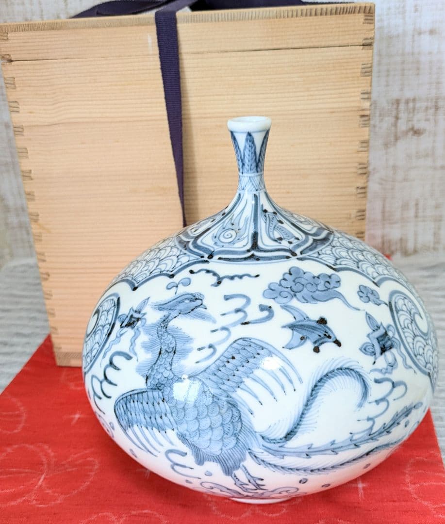 有田焼❁中仙窯❁中尾龍純作❁染付鳳凰❁壺❁未使用❁高級❁希少