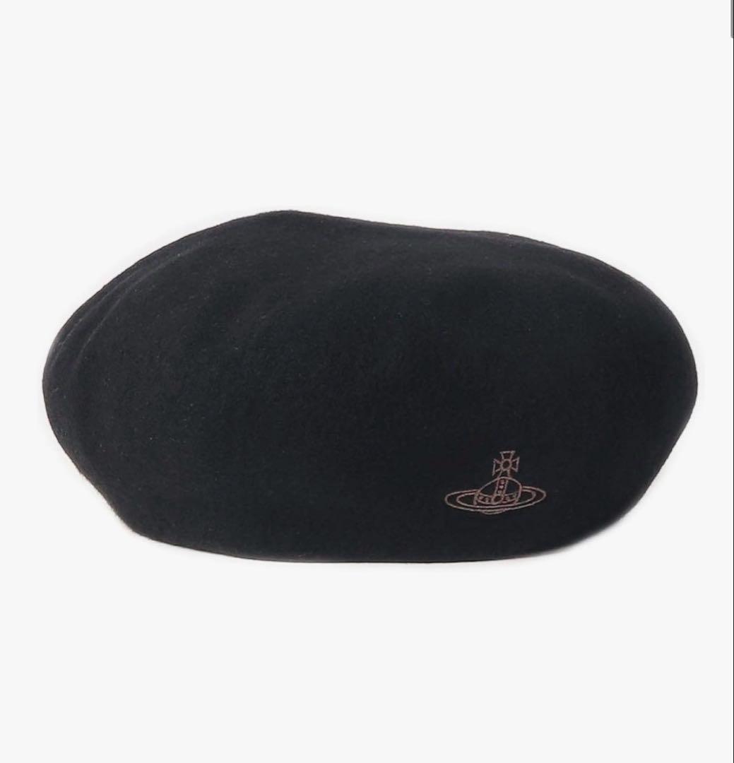 Vivienne Westwood ベレー帽 黒 フェルト 帽子 オーブ 刺繍