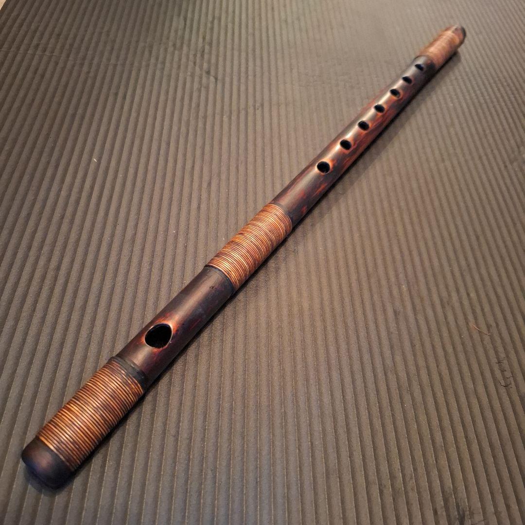 篠笛　古典調　7穴　五本調子　天地胴籐巻き　燻風仕上げ　超鐵仕様