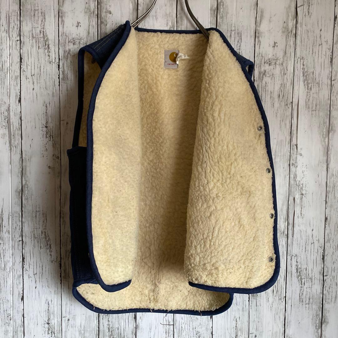 【しん】カーハートCarharttデニムベストボア裏地 ネイビー Lサイズ