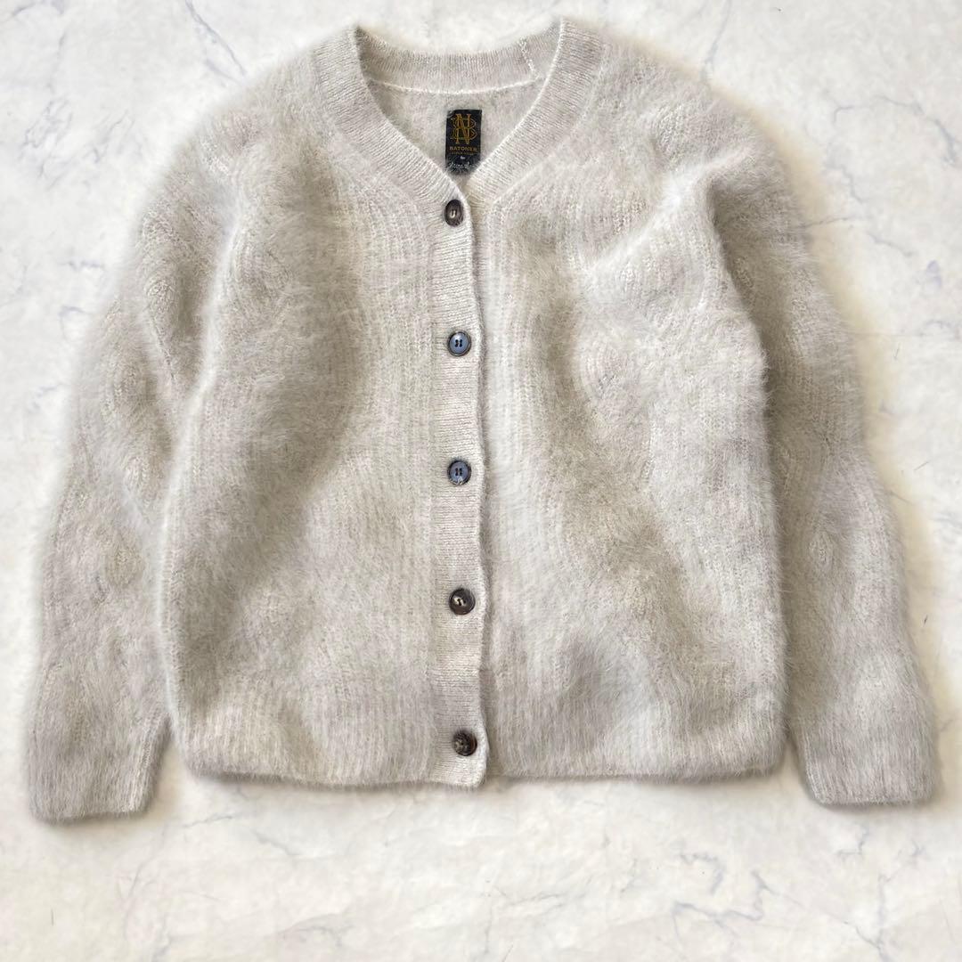 美品♪バトナー フォックス100% カーディガン ヘアリー ベージュ tv0