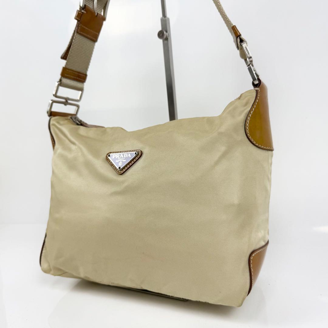 PRADA プラダ 三角ロゴ ワンショルダー バッグ ナイロン ベージュ y2k