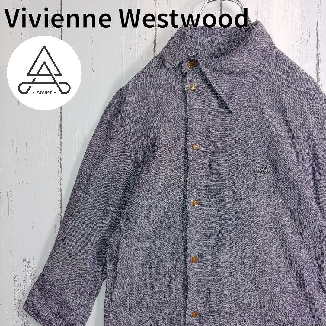 【希少モデル】ヴィヴィアン・ウエストウッド 変則シャツ くすみグレー 刺繍ロゴM