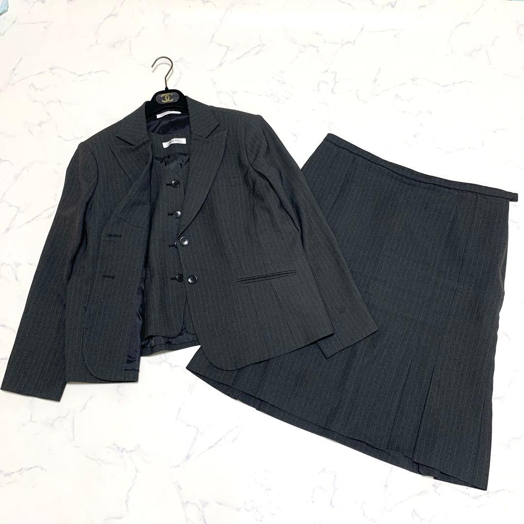 【洗える　特大4L！】セロリー　3ピースセットアップ　高級事務服　ストライプ