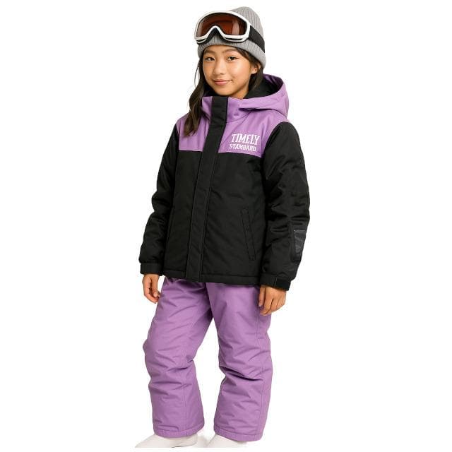 スキーウェア 女の子 子供 サイズ調整可能 上下セット ブラック 150サイズ