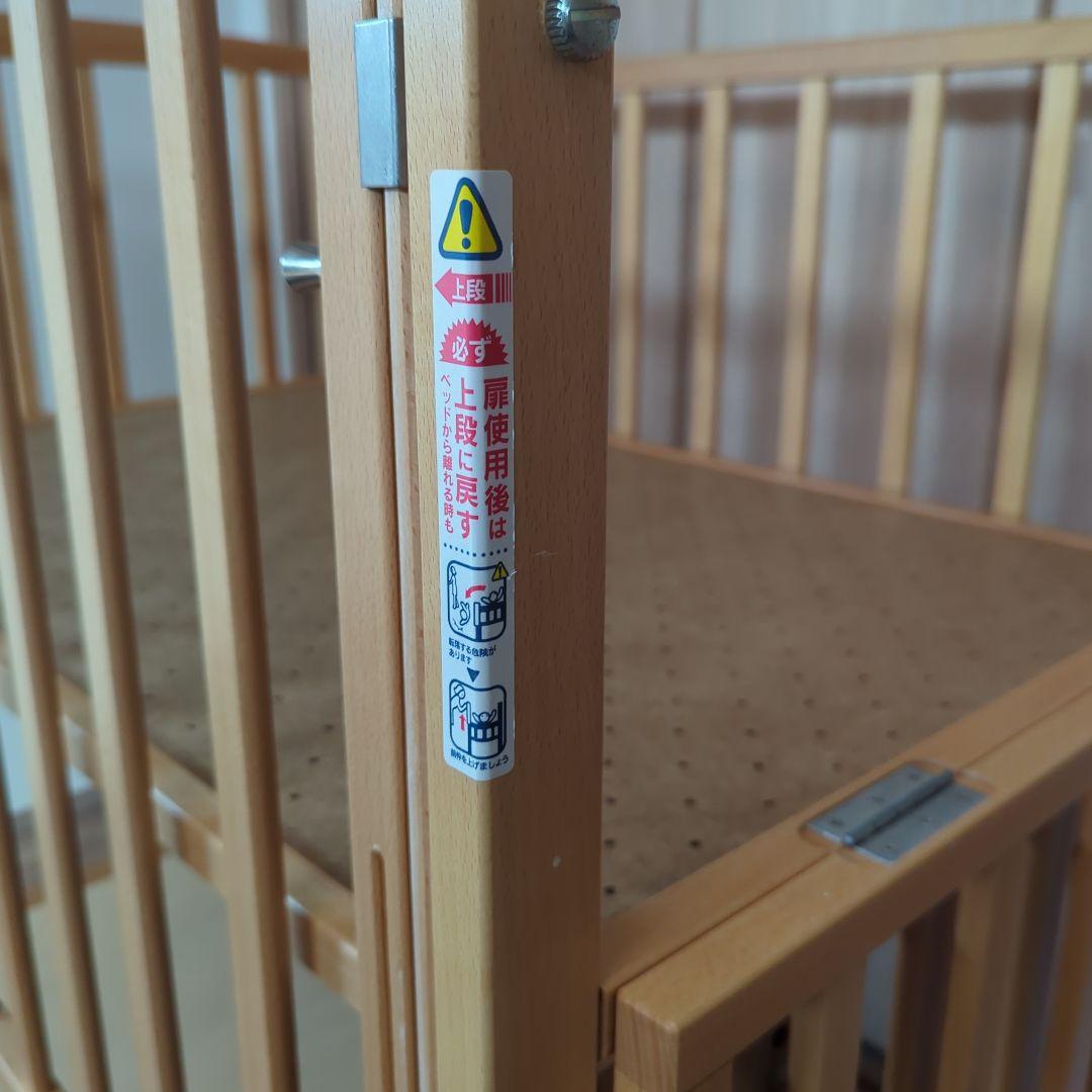 木製キャスター付きベビーベッド(YAMASAKI)＋ベットマット・防水シート