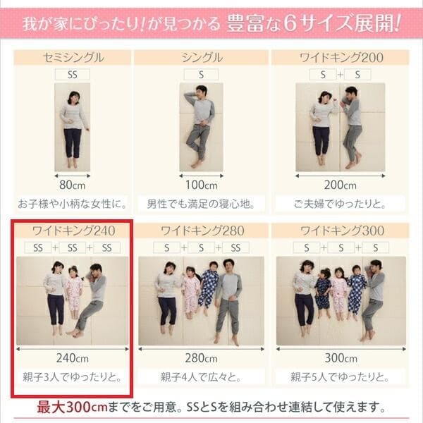 日本製　折り畳み三つ折りマットレス　12cm厚ワイドキング240cm幅アイボリー