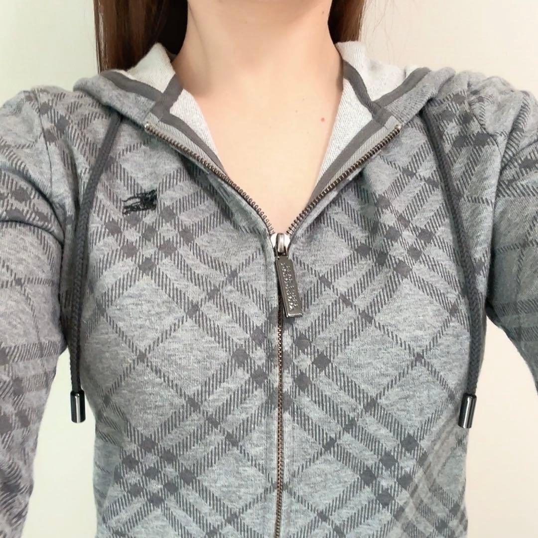 Burberry パーカー グレー チェック ロゴ