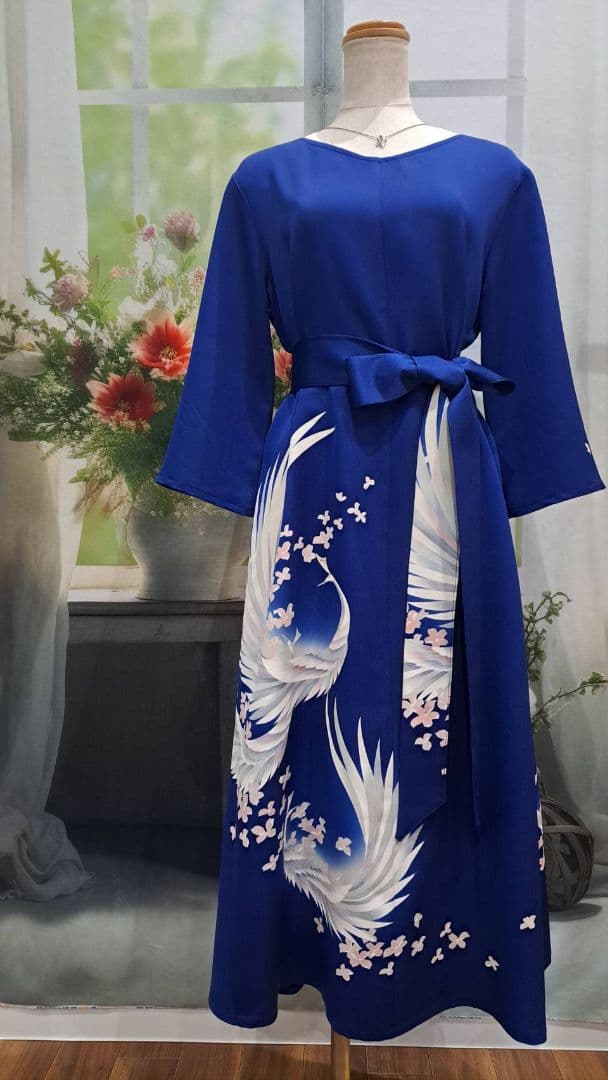 着物リメイク　ワンピース　ドレス　正絹　訪問着　付け下げ　ハンドメイド