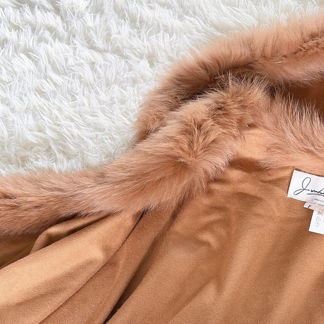 新品タグ付き【JWhite】カシミヤ100% フォックスファー フード付ポンチョ