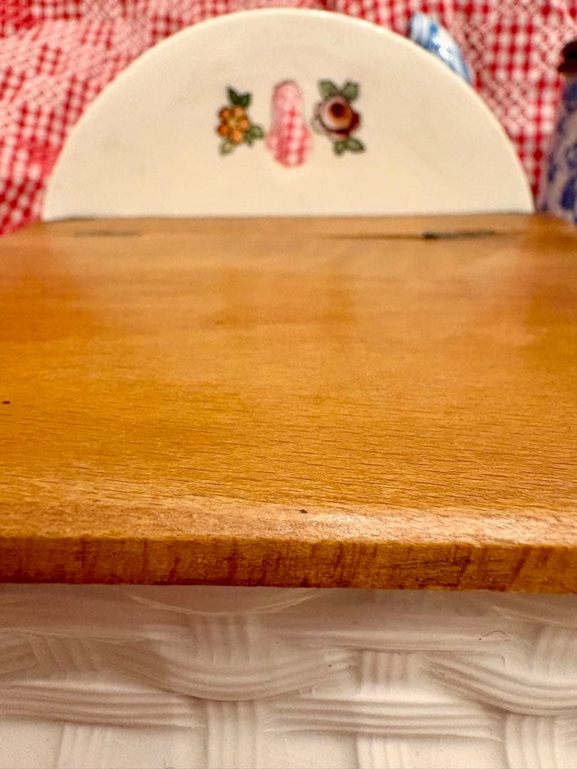 ◆希少美品◆フランスFARINE木製蓋付き花柄♡ラタン編込模様陶器ボックス