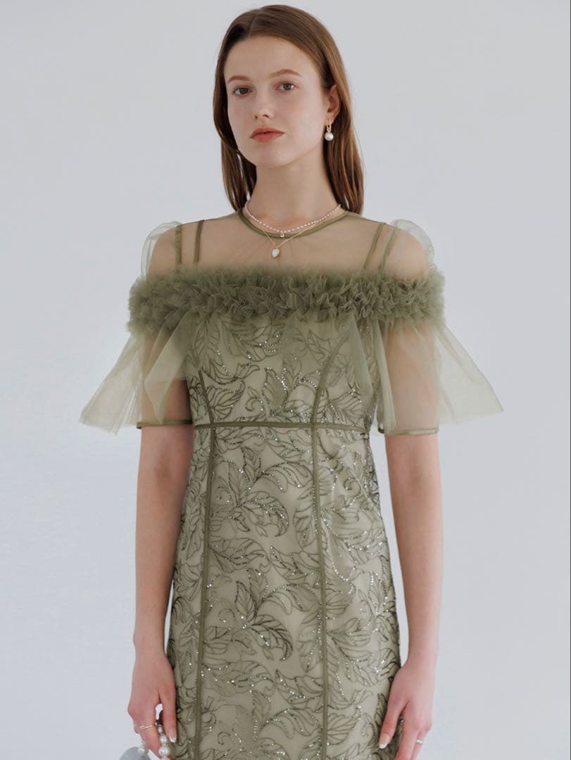 3WAYフラワーチュールアシンメトリーIラインワンピースドレス結婚式パーティー