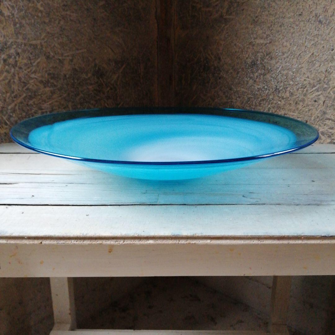 ガラス製　スカイブルー池坊花器　44.5cm