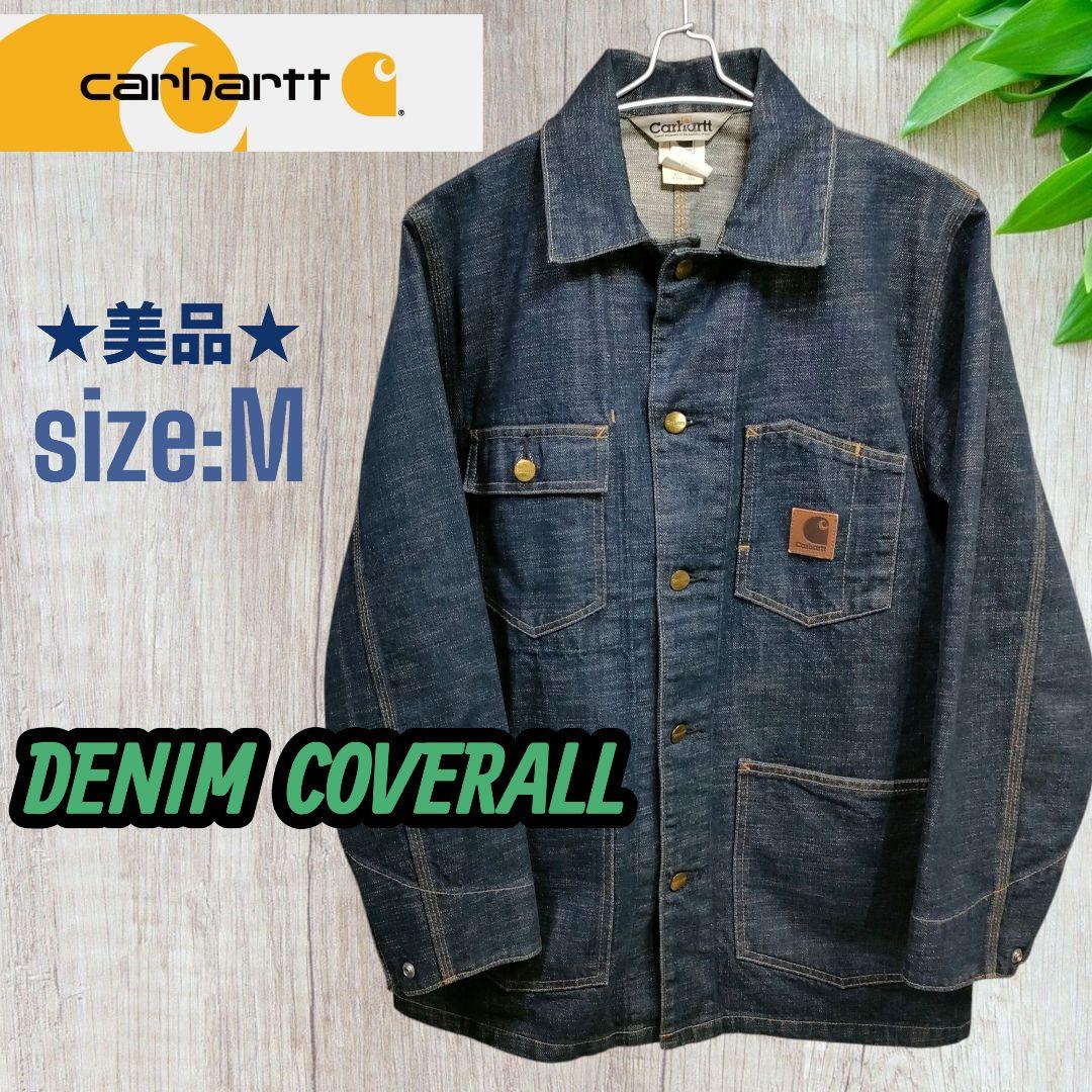 【美品】Carhartt◆デニムカバーオール◆M/ダークインディゴ◆レザーパッチ