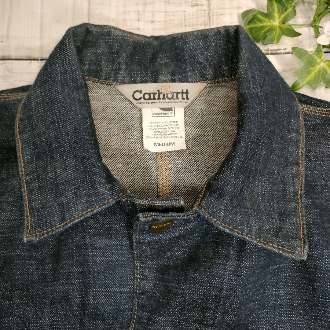 【美品】Carhartt◆デニムカバーオール◆M/ダークインディゴ◆レザーパッチ