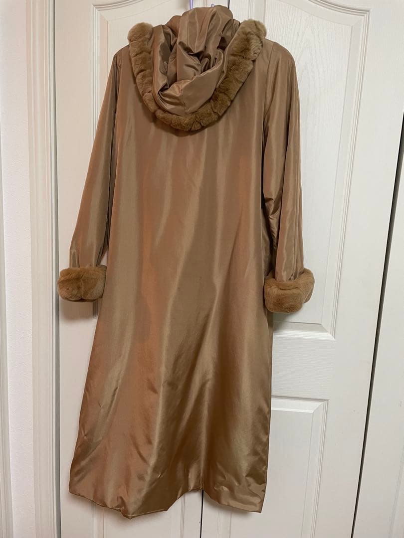 バルマン BALMAIN シルク コート ロング ファー付き 9号