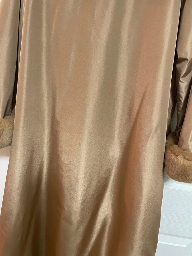 バルマン BALMAIN シルク コート ロング ファー付き 9号