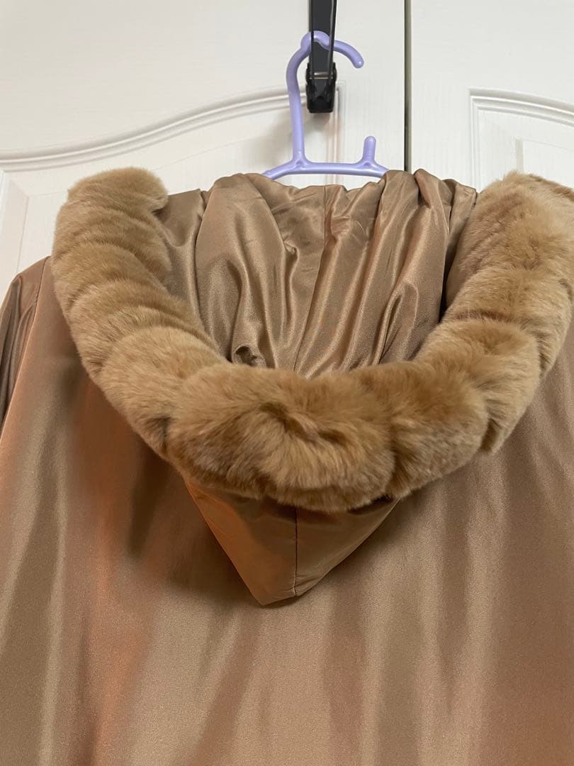 バルマン BALMAIN シルク コート ロング ファー付き 9号