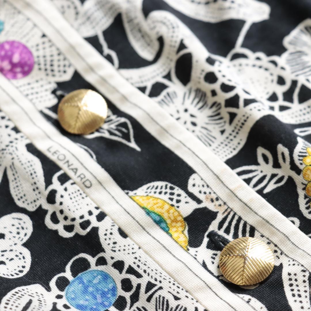 高級！レオナール　ドレスシャツ　宝石　ジュエルデザイン　フラワーチュニック