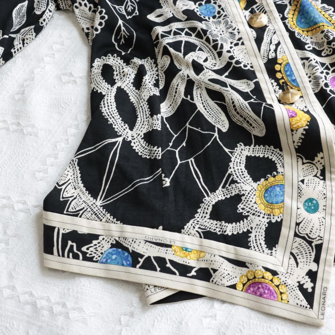 高級！レオナール　ドレスシャツ　宝石　ジュエルデザイン　フラワーチュニック