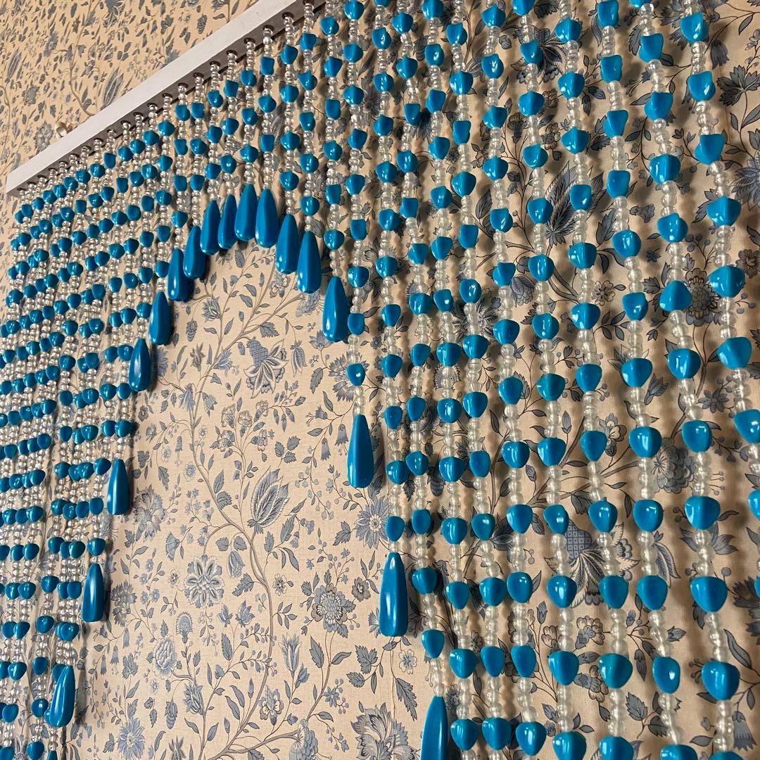 昭和レトロ　ビーズのれん　当時物　レトロポップ　ブルー