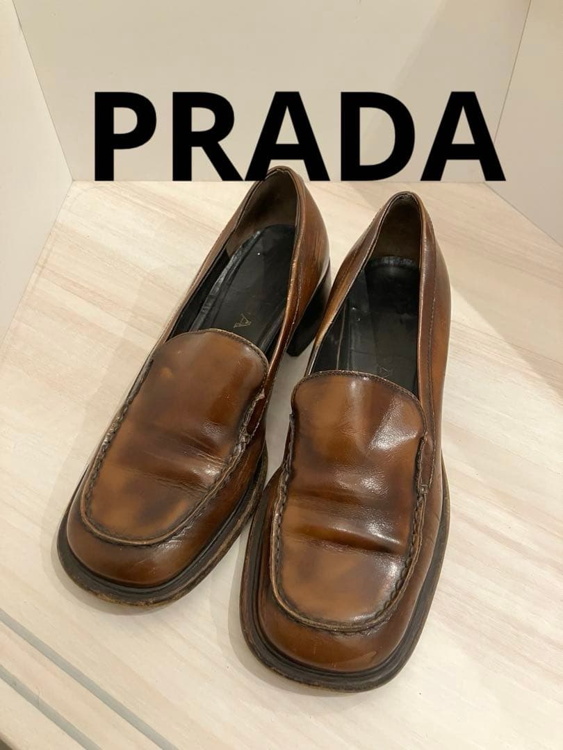PRADA プラダ　ヴィンテージ　レザー　ヒールローファー　37 1/2