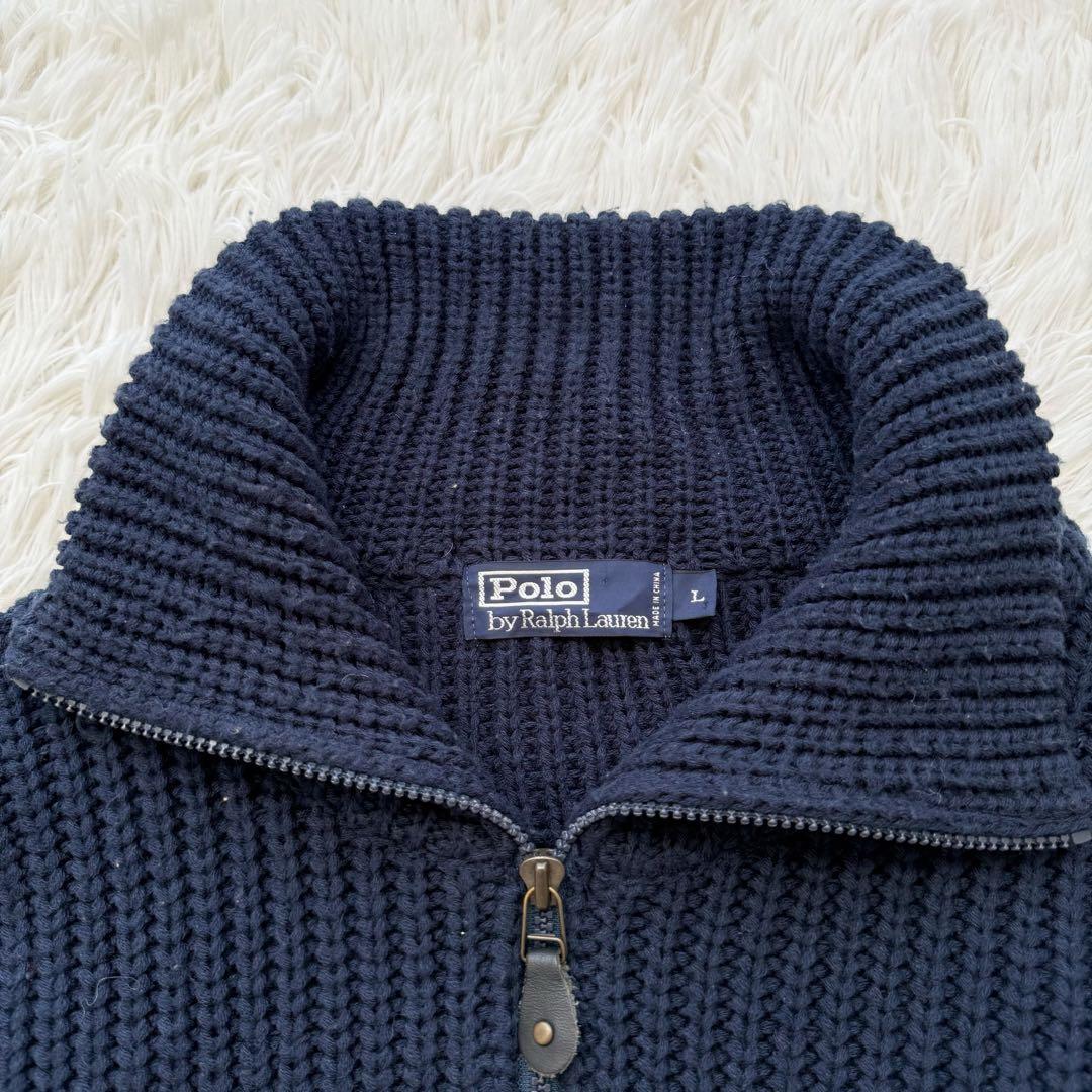ポロラルフローレン フルジップニット ドライバーズニット ノームコア 刺繍ロゴL
