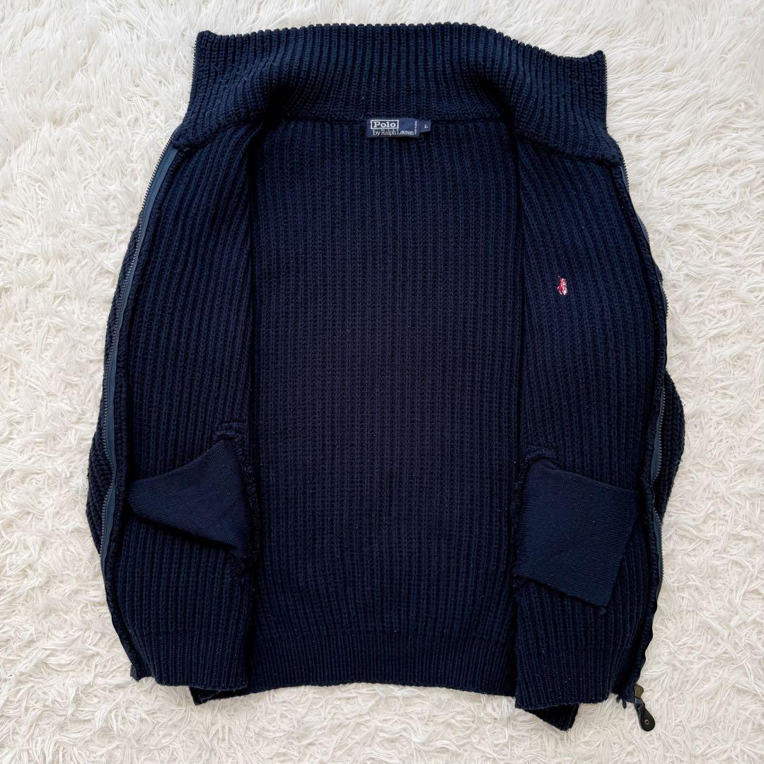 ポロラルフローレン フルジップニット ドライバーズニット ノームコア 刺繍ロゴL