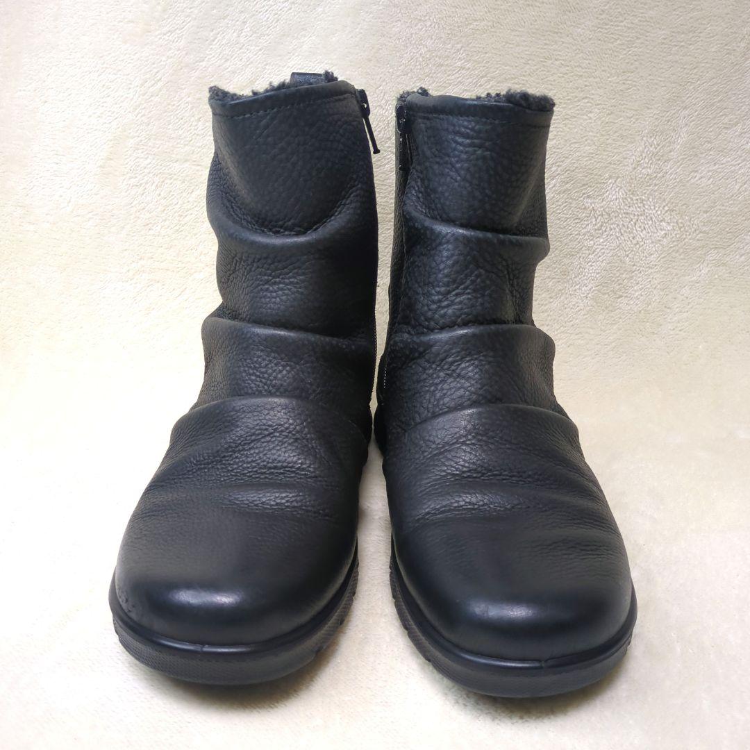 エコー【美品】BABETT BOOT　撥水　レザー　サイドジップ　フラットブーツ