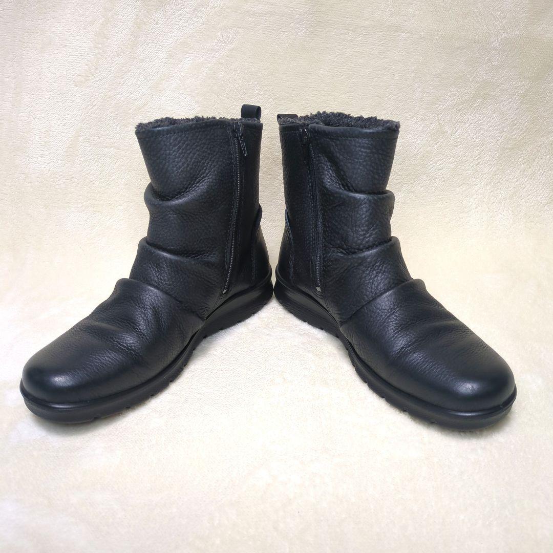 エコー【美品】BABETT BOOT　撥水　レザー　サイドジップ　フラットブーツ