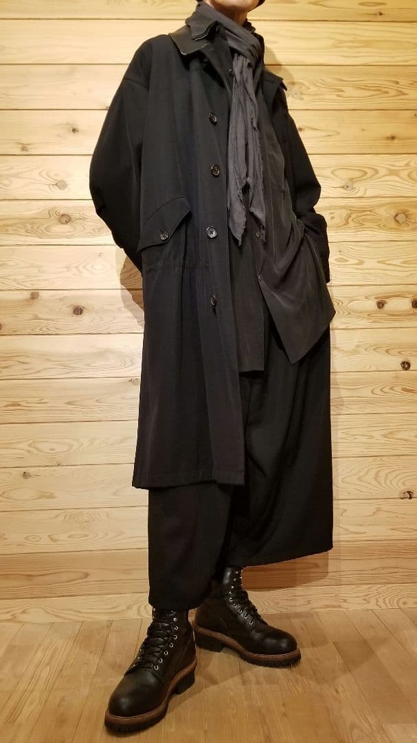 96AW　ヨウジヤマモトプールオム　襟切り替えモッズコート　ウールギャバ