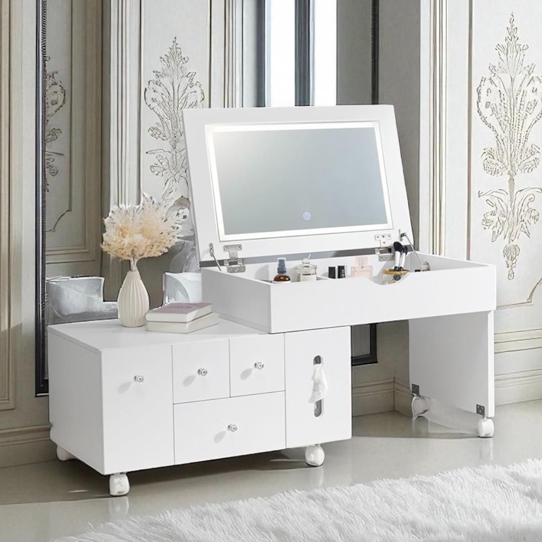 ◆セール◆【新品】LED女優ライト付き　伸縮式コスメワゴン　可動式ミラー