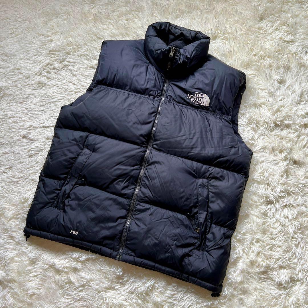 超希少サイズ　美品 ノースフェイス ダウンベスト 黒 メンズXL センターロゴ