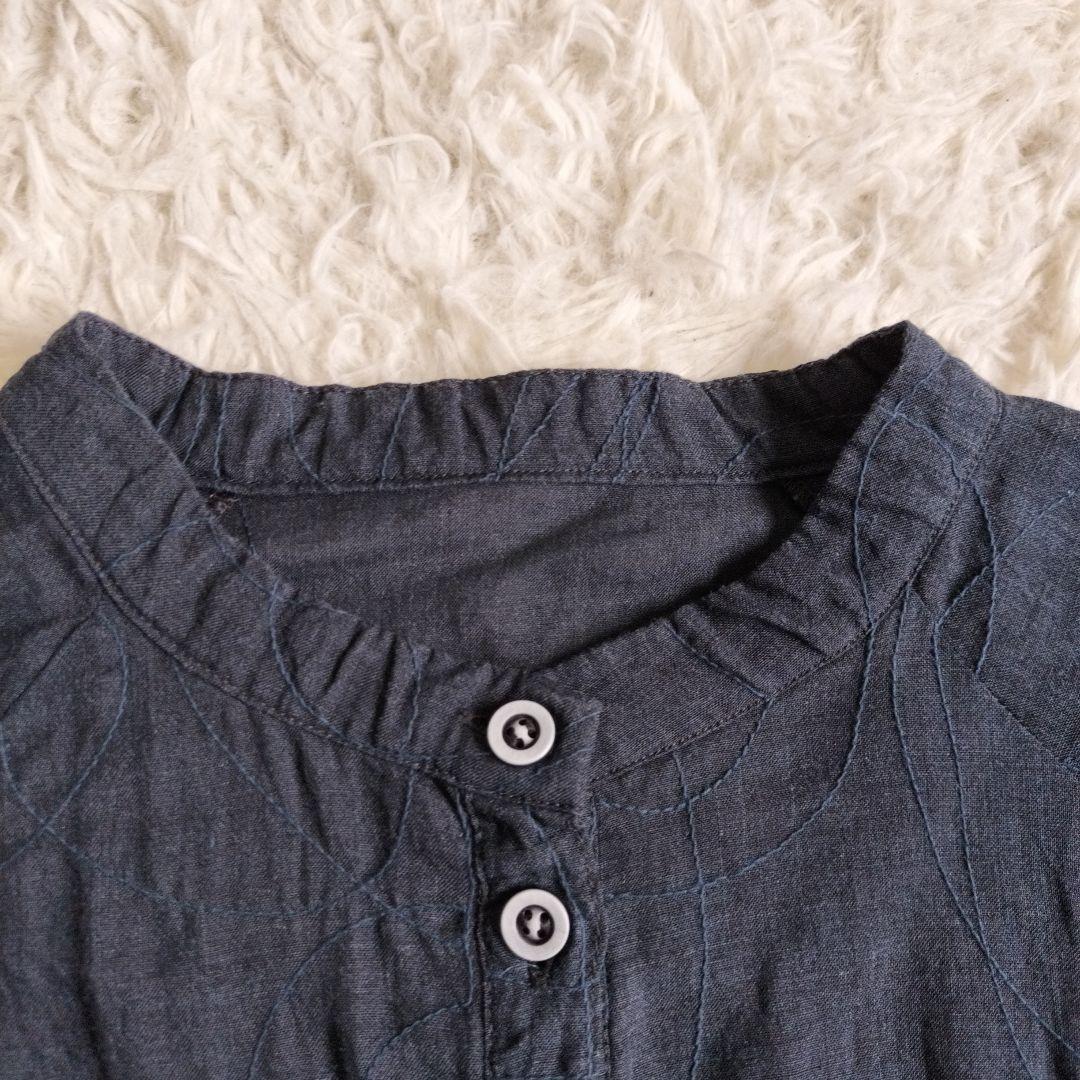 24SS美品✨イオコムイオ　センソユニコ　刺繍 変形チュニック　リネン　ネイビー