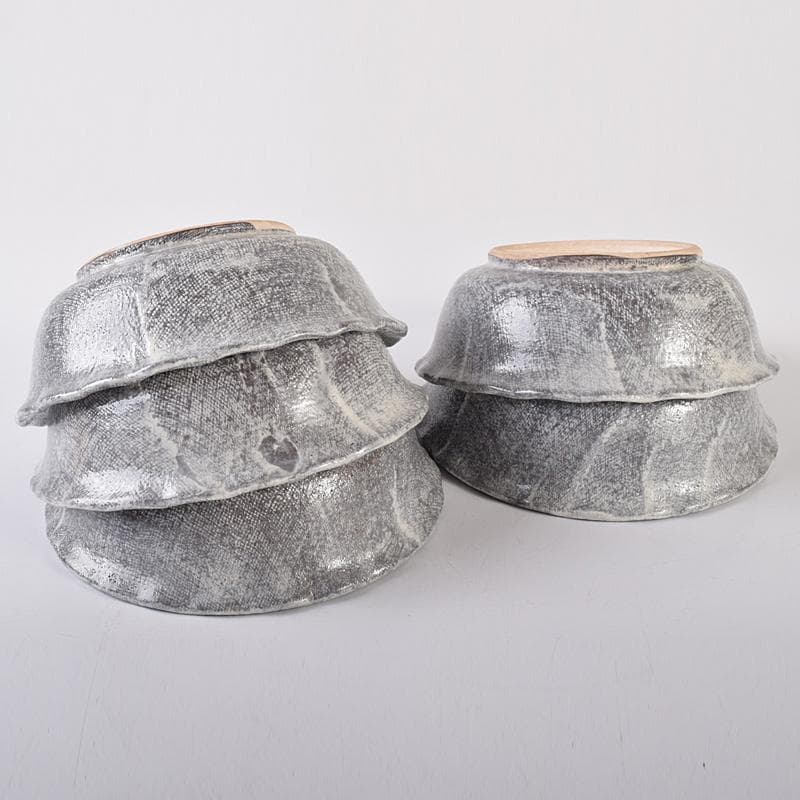 北大路魯山人作　布目紅葉小鉢　五客　共布　黒田陶々庵極め箱　F　R8458B