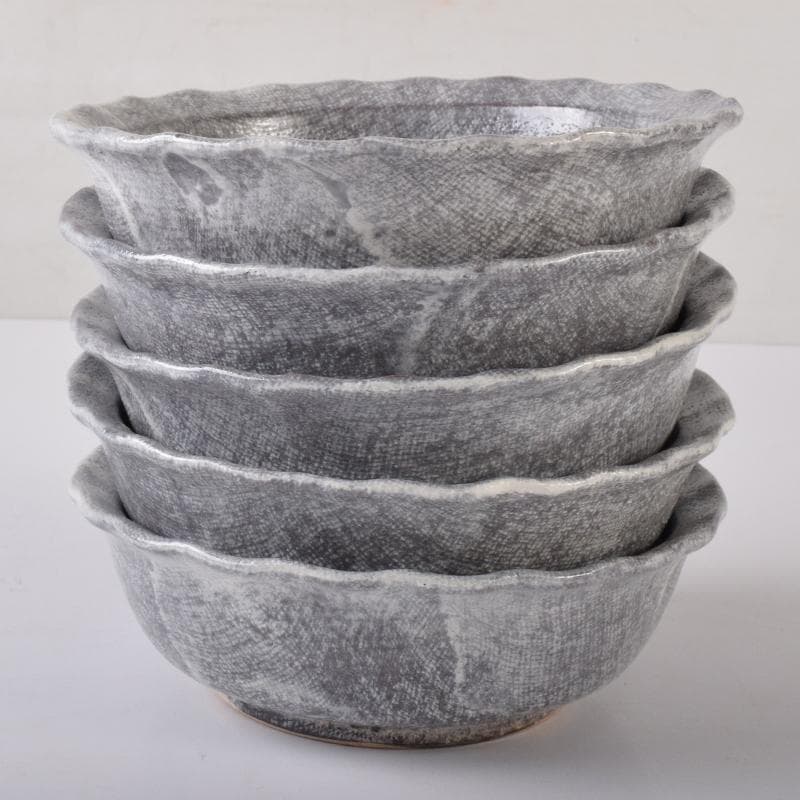 北大路魯山人作　布目紅葉小鉢　五客　共布　黒田陶々庵極め箱　F　R8458B