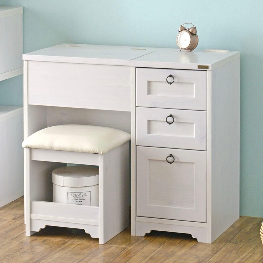 【組立済】ホワイト ドレッサー 収納付き 70-80cm幅（7/23まで出品）