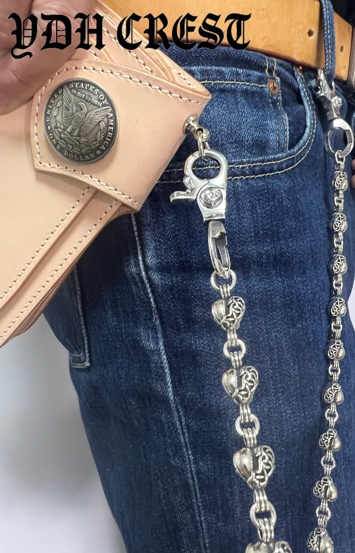 バイカー必須　ウォレット用ハート型　シルバーチェーン　TYPE3　QBKB006