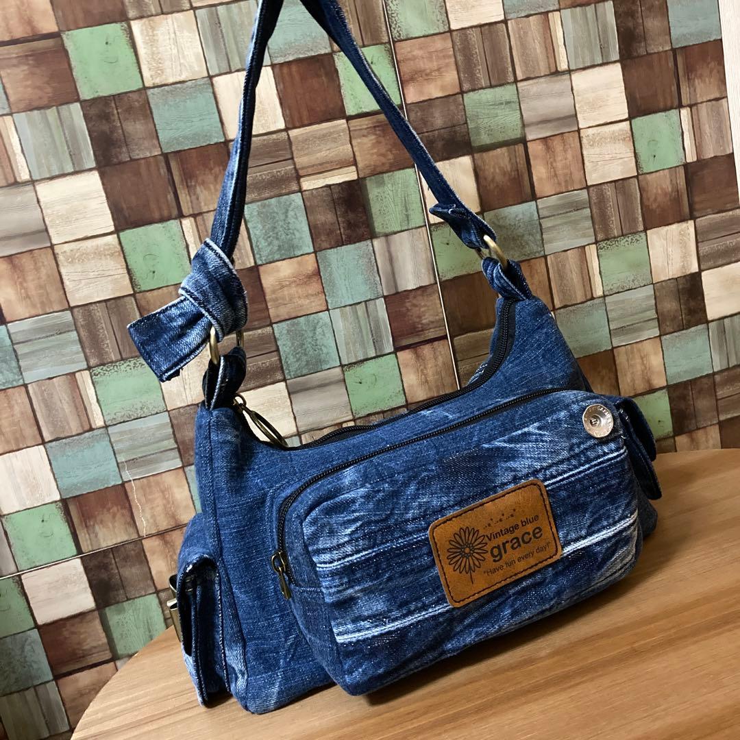 デニムリメイク ポケットいっぱいショルダーバック୨୧