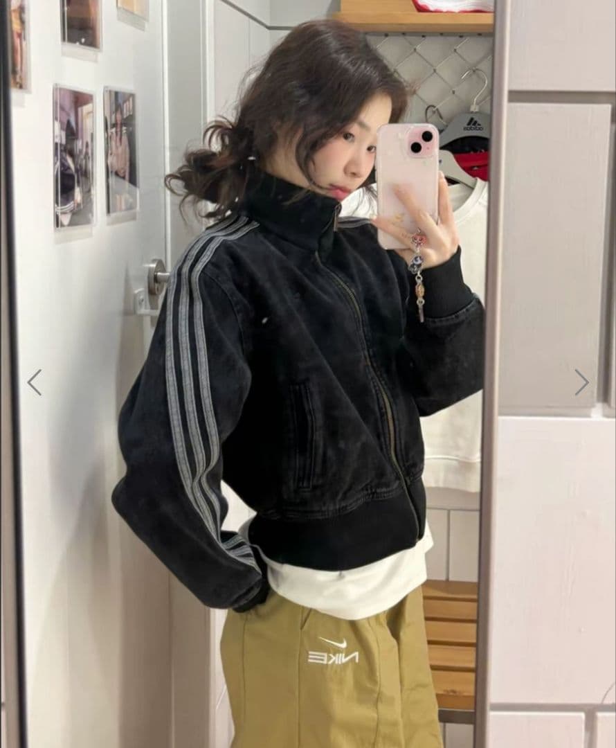 アディダス デニム ファイヤーバード トラックジャケット 黒 ジャージ 女性S