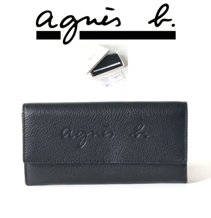 新品箱付き【アニエスベー】希少モデル！ロゴエンボス加工 ロングウォレット 黒