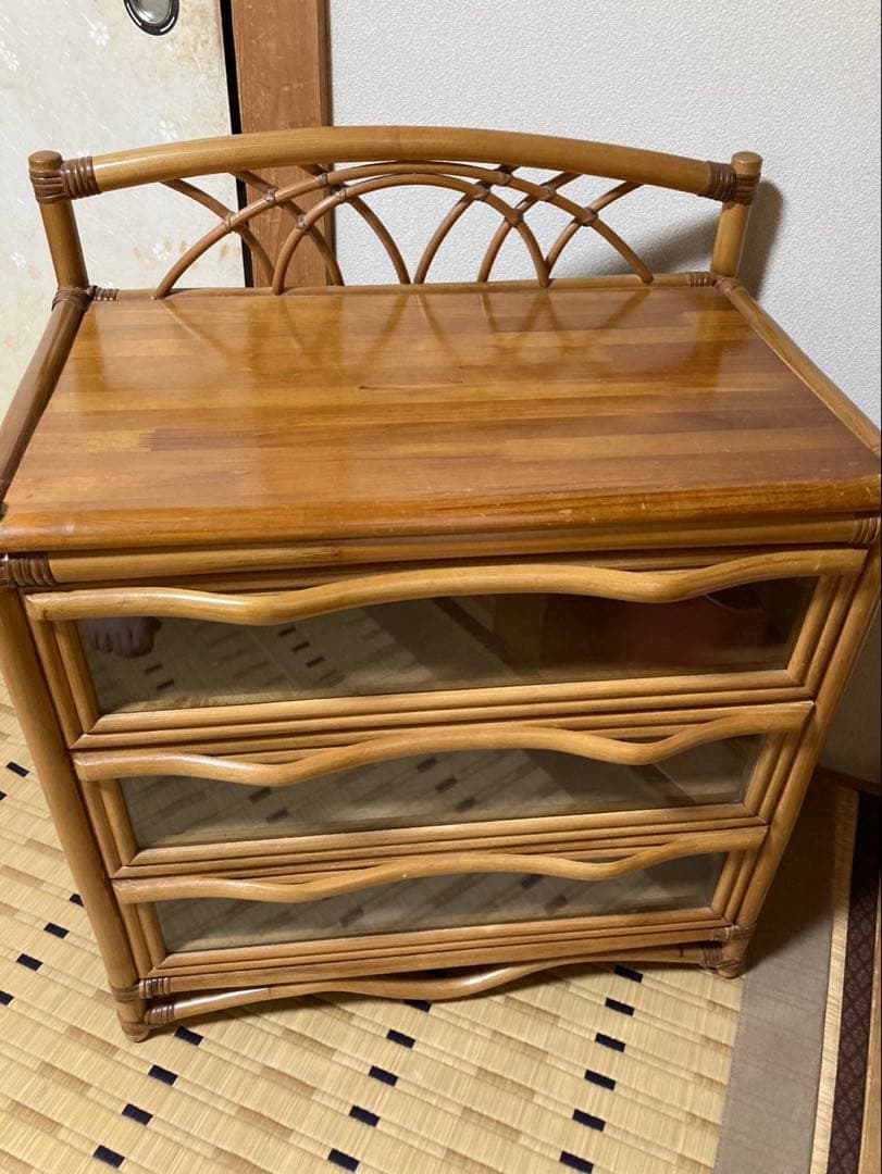 ラタンチェスト　レトロ　アンティーク 籐　キャビネット　ラタン