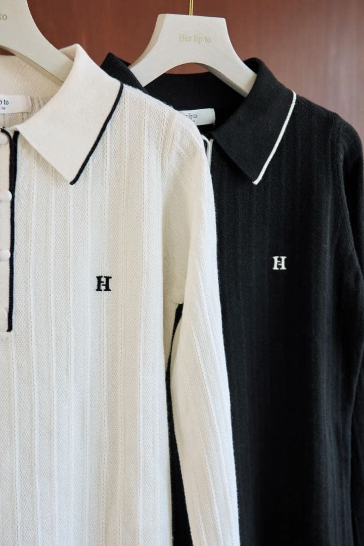 Her lip to ハーリップトゥ ピケポロニットトップホワイトフリー白