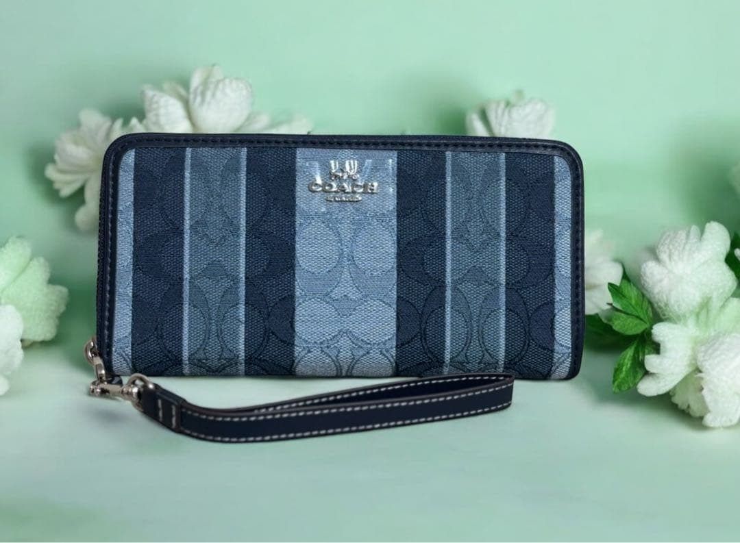 COACH 長財布ネイビーストライプ【新品】