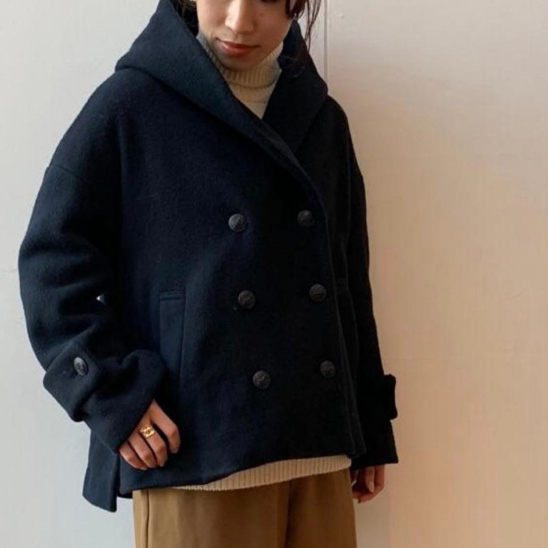 ビアズリー　フーデットウールピーコート ネイビー　フリーサイズ